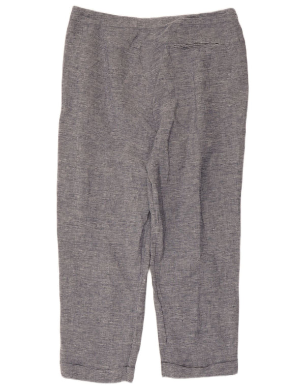 JAEGER Womens Straight Cropped Trousers UK 16 Large W36 L25 Blue Linen