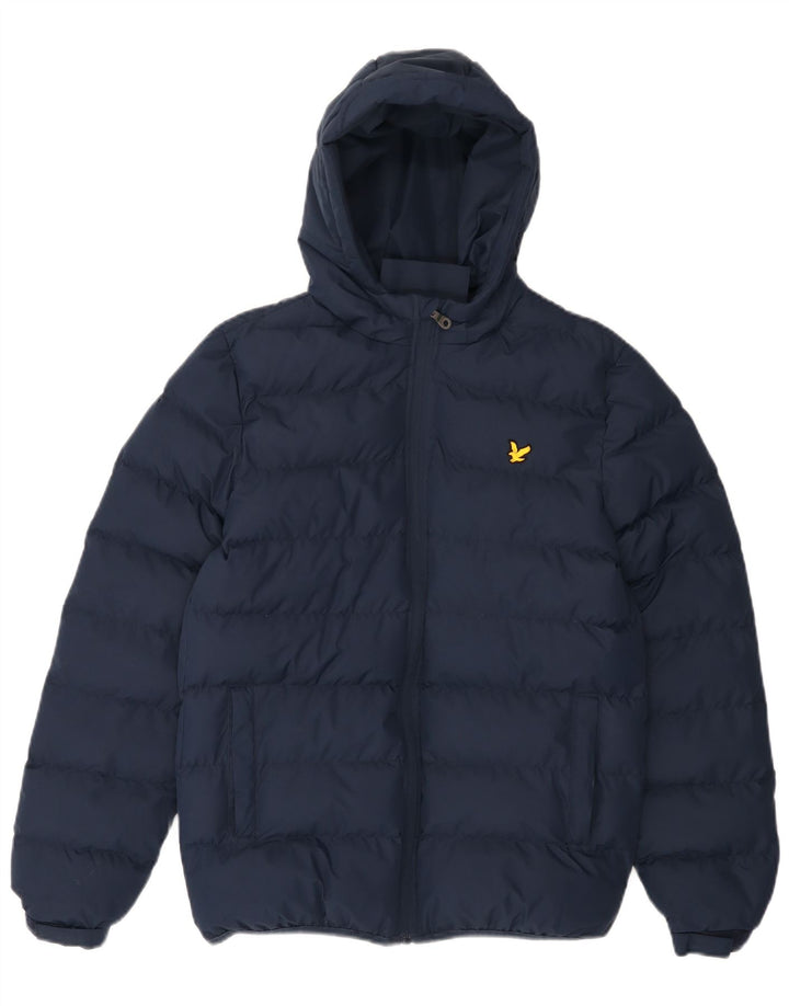Jachetă căptușită cu glugă LYLE & SCOTT pentru băieți, 12-13 ani, poliester bleumarin