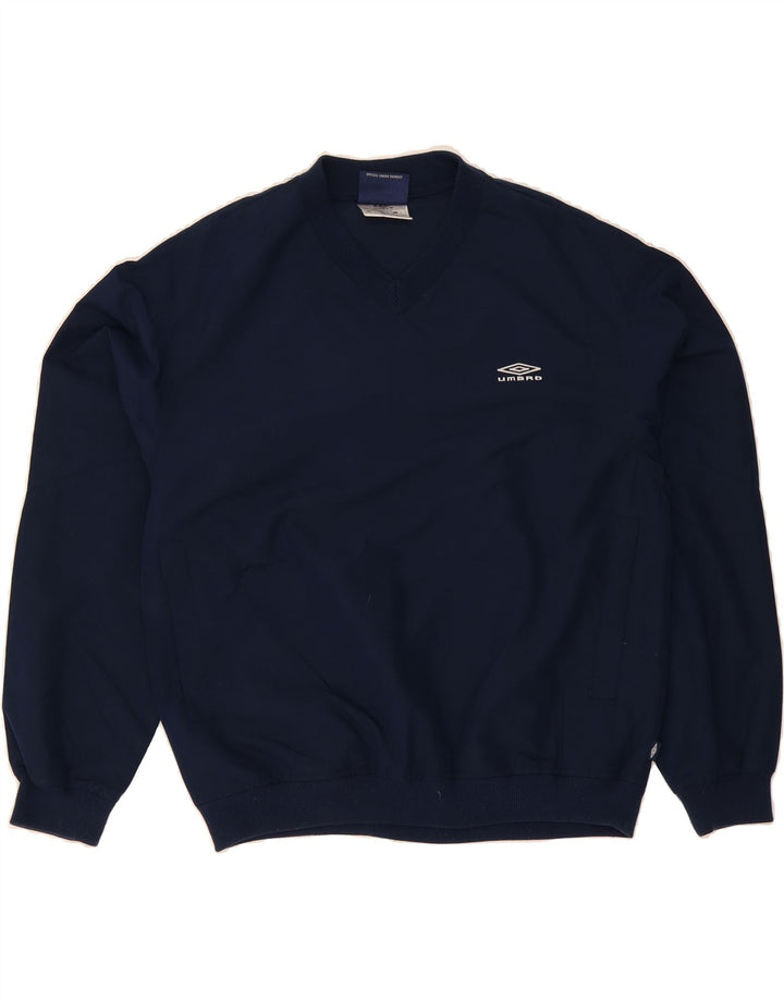 UMBERTO Mens Sweatshirt Jumper Small Navy Blue Polyester Vintage Umberto and Second-Hand Umberto from Messina Hembry 