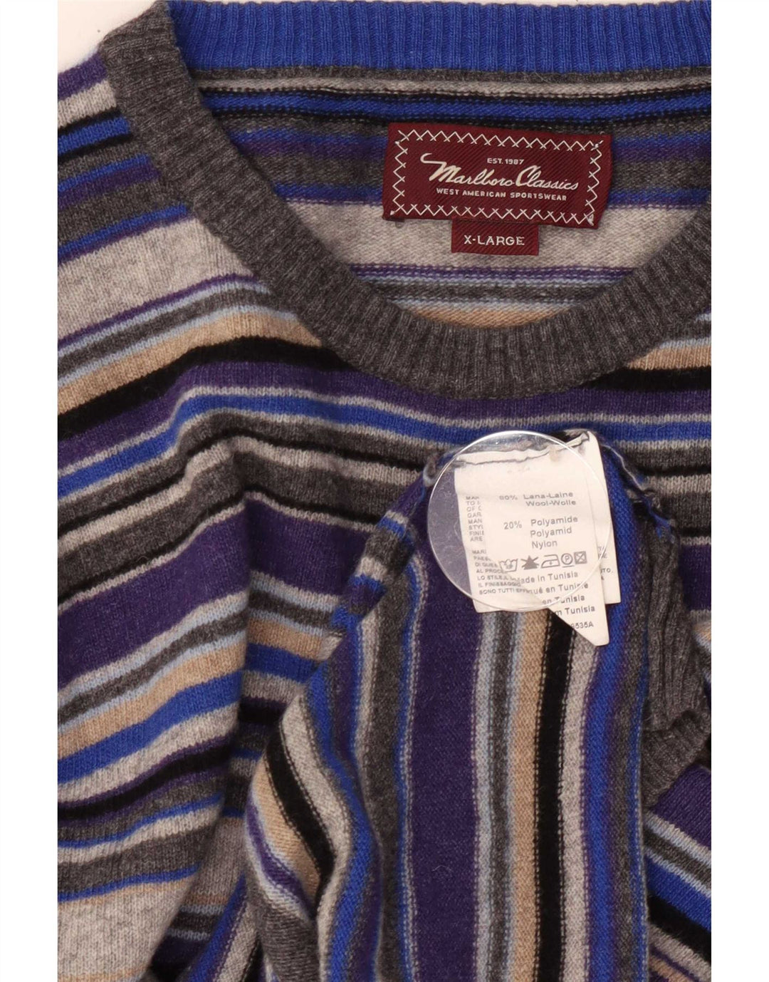 Pulover Marlboro Classics pentru bărbați, cu gât crew, XL, cu dungi multicolore