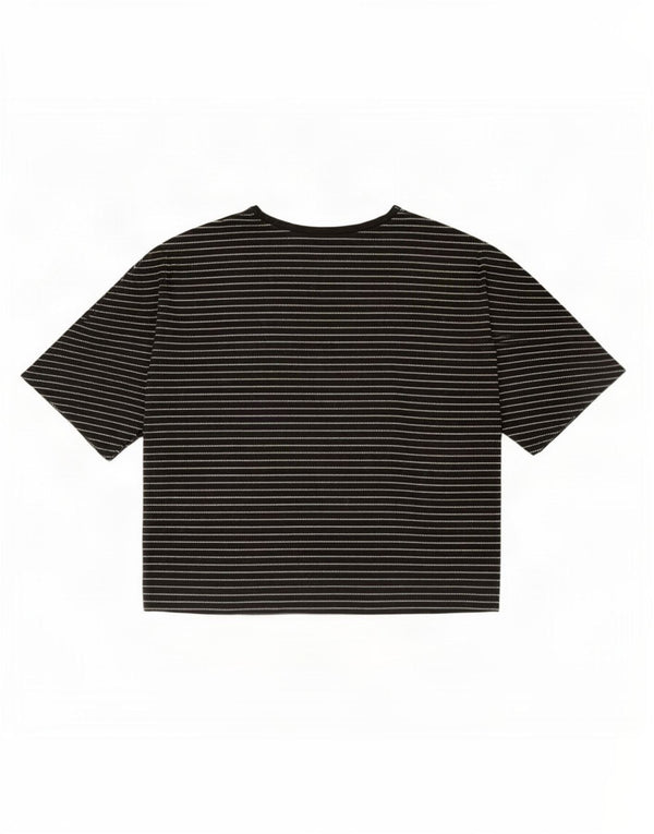 Tricou pentru femei Benetton Crop Oversized Top UK 10 Small Black Pinstripe