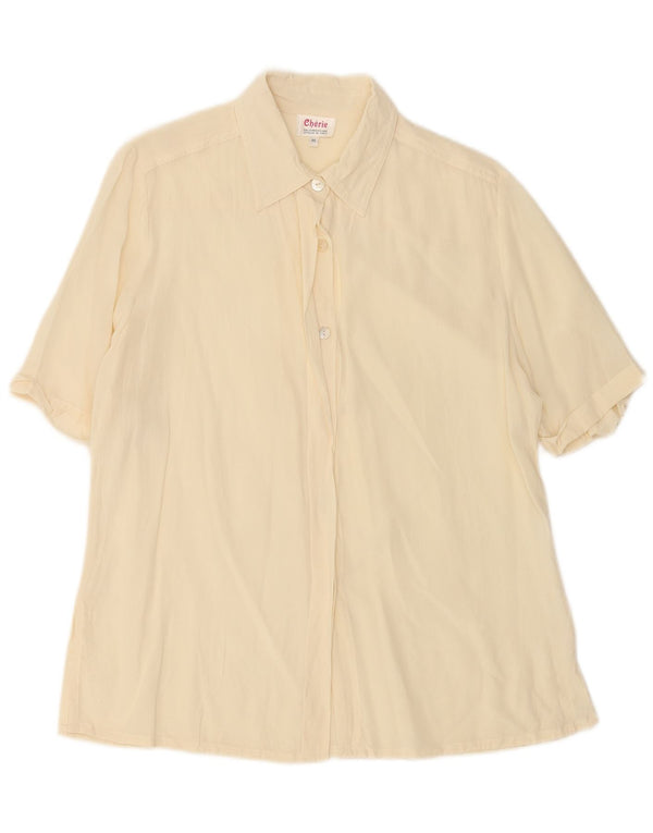 Bluză cămașă cu mânecă scurtă pentru femei cherie IT 46 Mare Bej Mătase