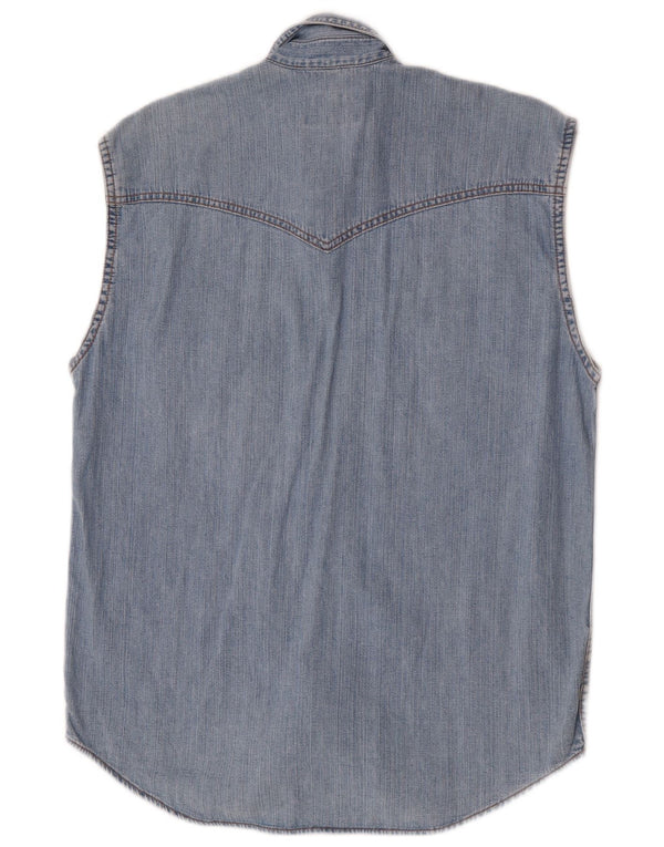 Cămașă din denim fără mâneci pentru bărbați Wrangler, bumbac albastru mic