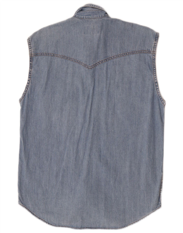 Cămașă din denim fără mâneci pentru bărbați Wrangler, bumbac albastru mic