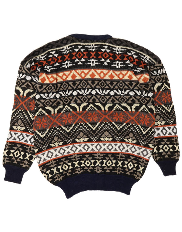 Pulover vintage pentru bărbați cu gâtul turnat, mare, bleumarin, acrilic Fair Isle