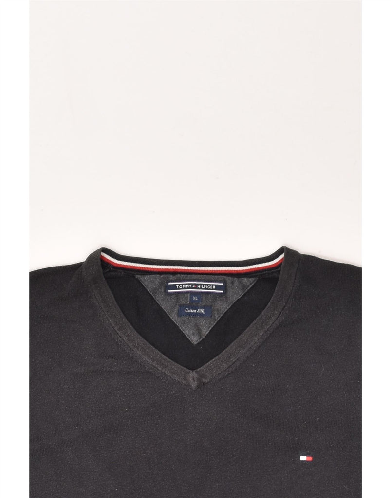 TOMMY HILFIGER Mens V-Neck Jumper Sweater XL Navy Blue Cotton | Vintage Tommy Hilfiger | Thrift | Second-Hand Tommy Hilfiger | Used Clothing | Messina Hembry 