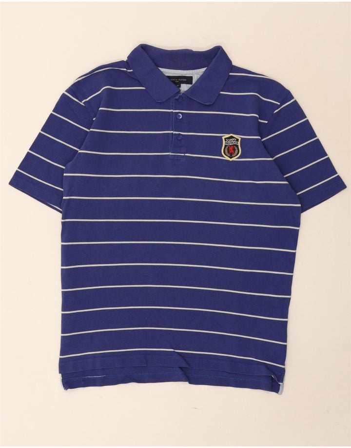 Tricou polo Tommy Hilfiger pentru bărbați, bumbac cu dungi albastre medii