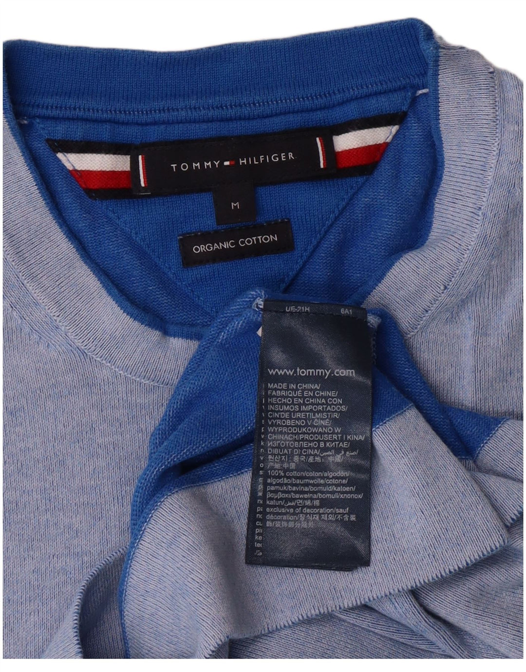Pulover pentru bărbați TOMMY HILFIGER Pulover cu gât roșu din bumbac albastru mediu