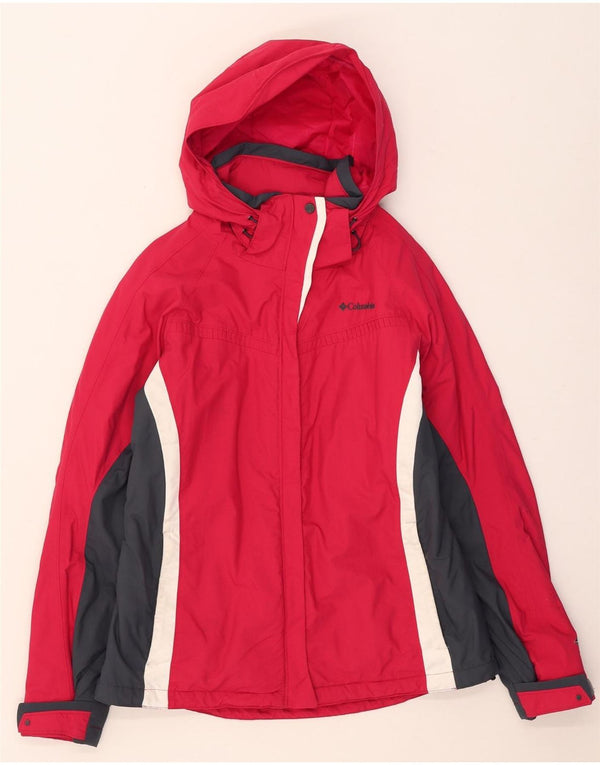 Jachetă de schi cu glugă Columbia Omni-Tech pentru femei UK 12 Medium Red Colorblock