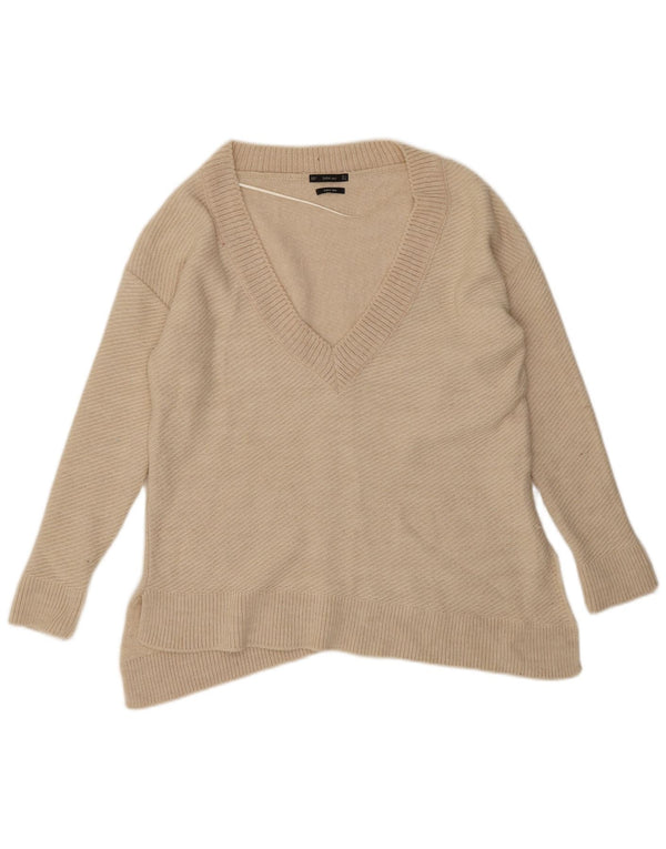 Pulover cu decolteu în V asimetric Zara pentru femei UK 10 Small Off White