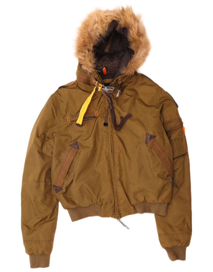 Bomber vintage pentru femei cu glugă, UK 16, mare, kaki, poliamidă