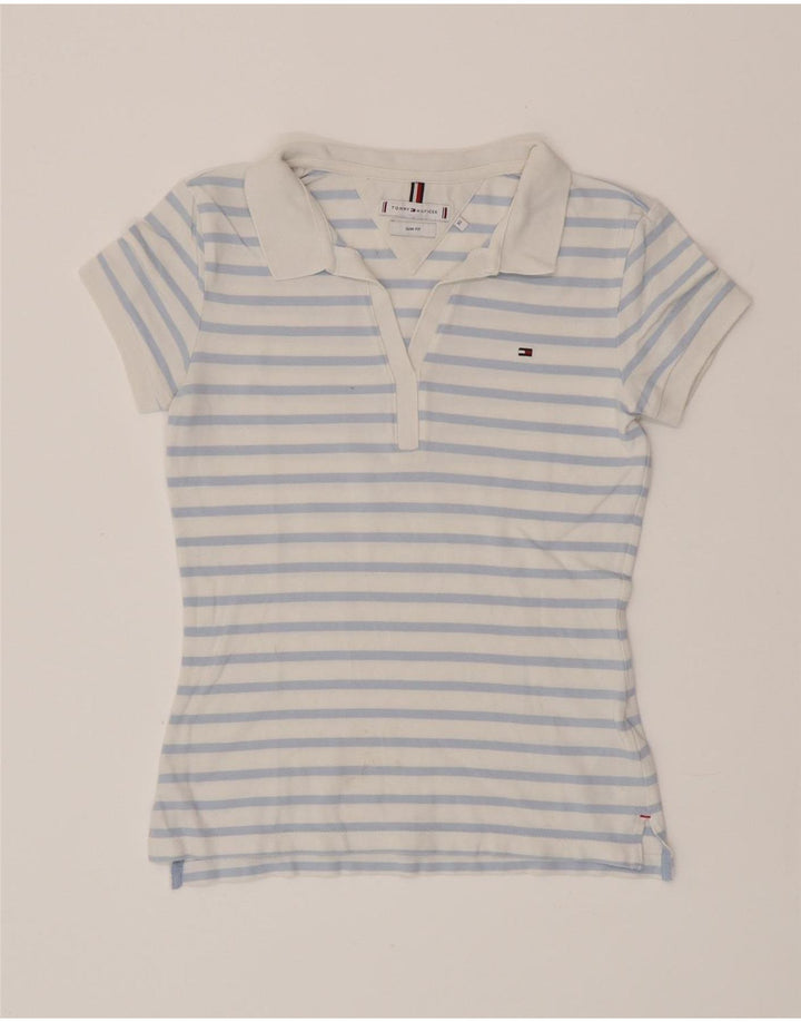 TOMMY HILFIGER Cămașă polo pentru femei Slim Fit UK 6 XS Bumbac cu dungi albastre