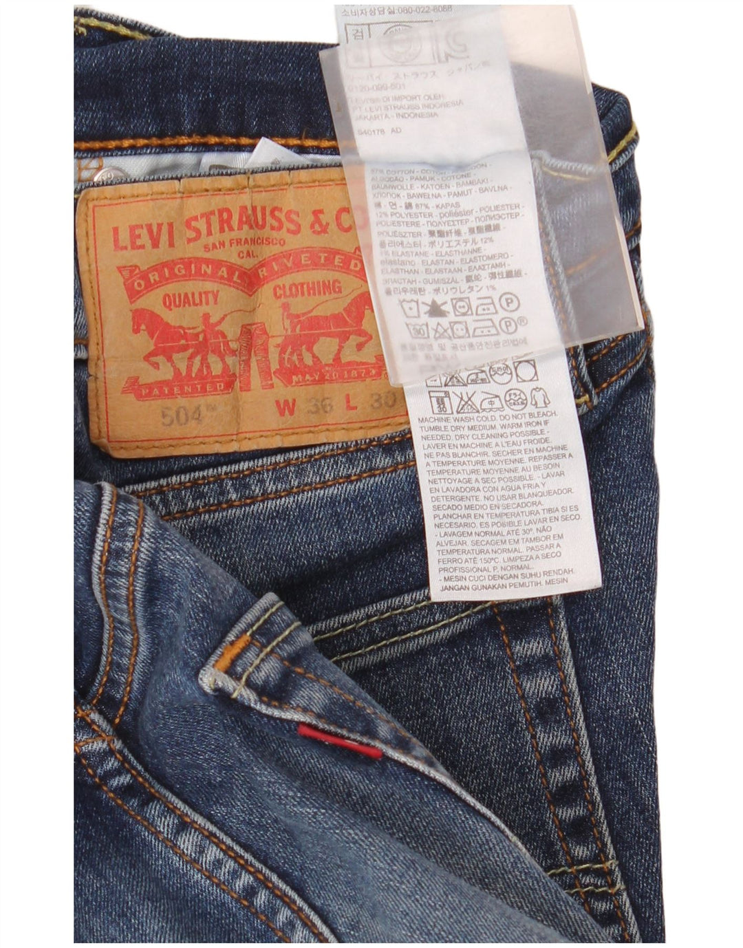 Blugi drepti pentru bărbați Levi's 504 W36 L30 Bumbac albastru