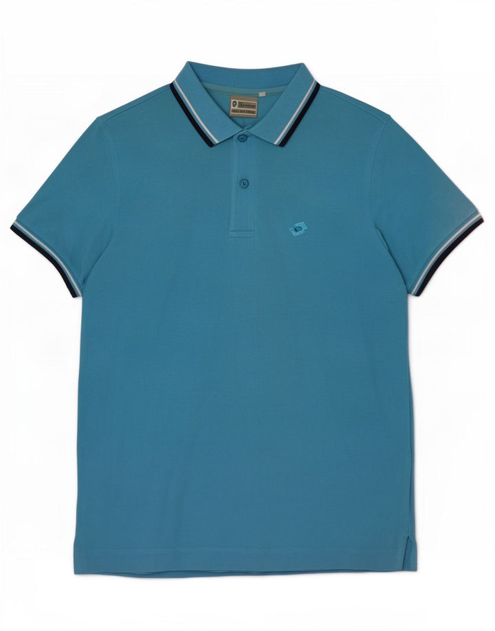 Tricou polo pentru bărbați Lotto, bumbac cu dungi albastre medii