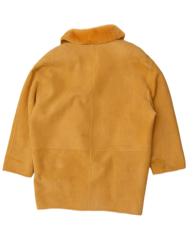 Vintage Womens Double Breasted Oversized Shearling Coat IT 44 Medium Yellow