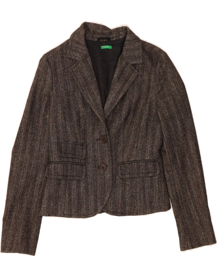 BENETTON Womens 2 Button Blazer Jacket IT 38 XS Grey Herringbone Polyester Vintage Benetton and Second-Hand Benetton from Messina Hembry 
