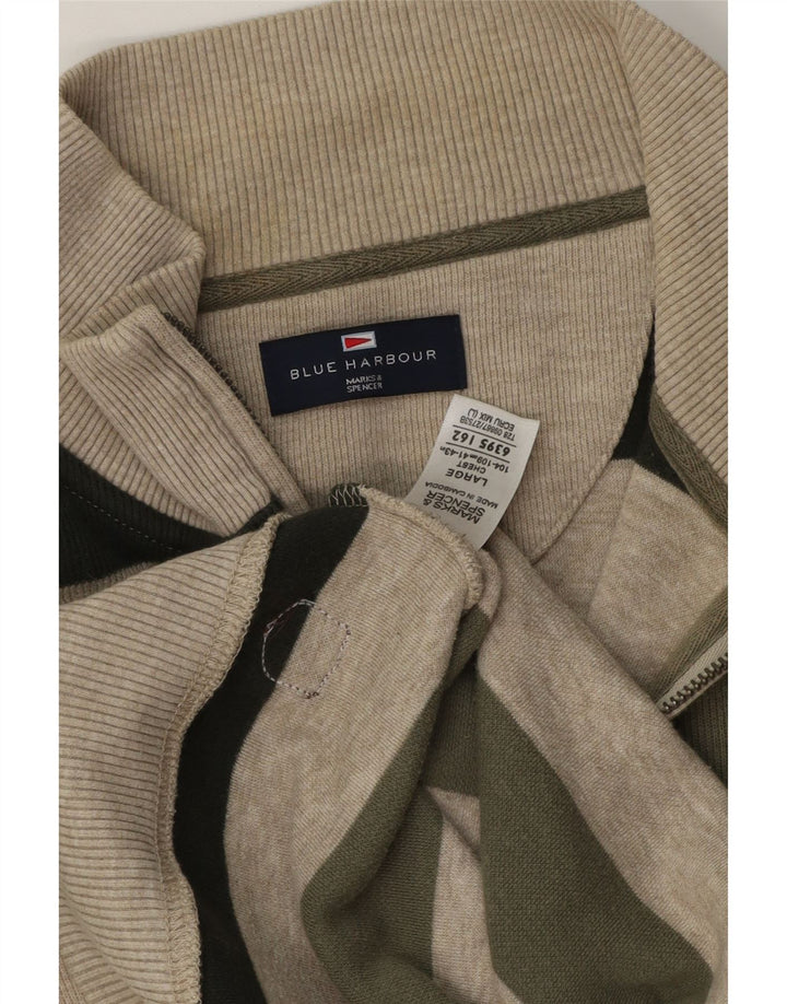 Marks & Spencer Pulover pentru bărbați, Blue Harbour, cu fermoar, cu gât, mare, kaki