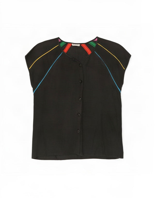 Bluză de cămașă vintage pentru femei IT 40 Small Gri Colorblock In