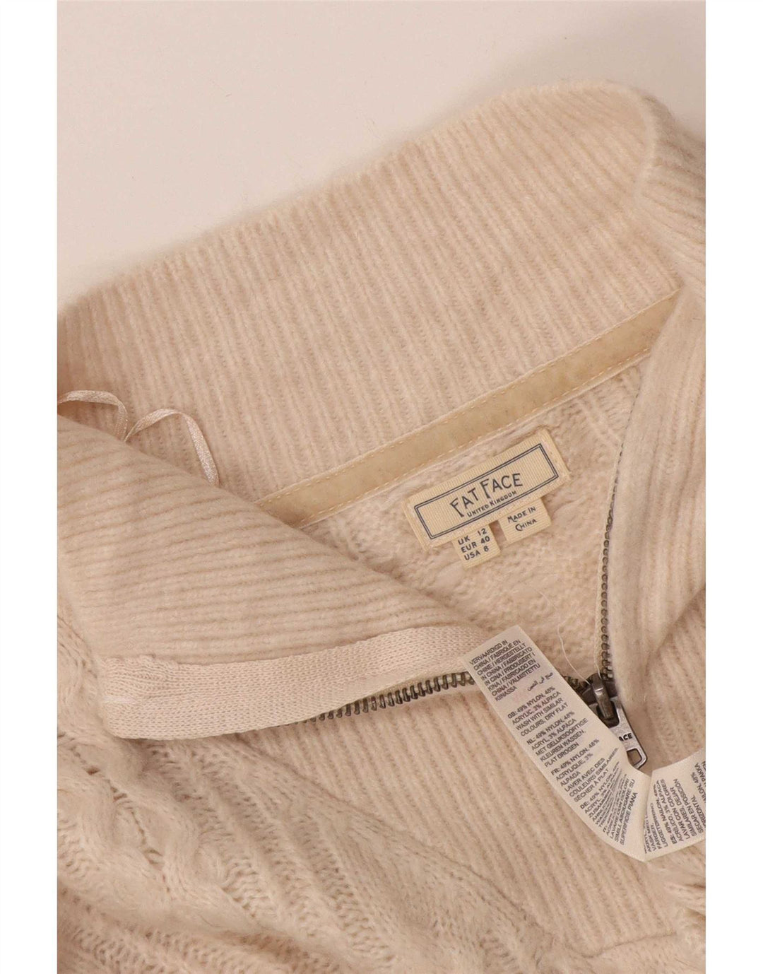 Pulover pentru femei Fat Face supradimensionat cu fermoar și gât UK 12 Medium Off White