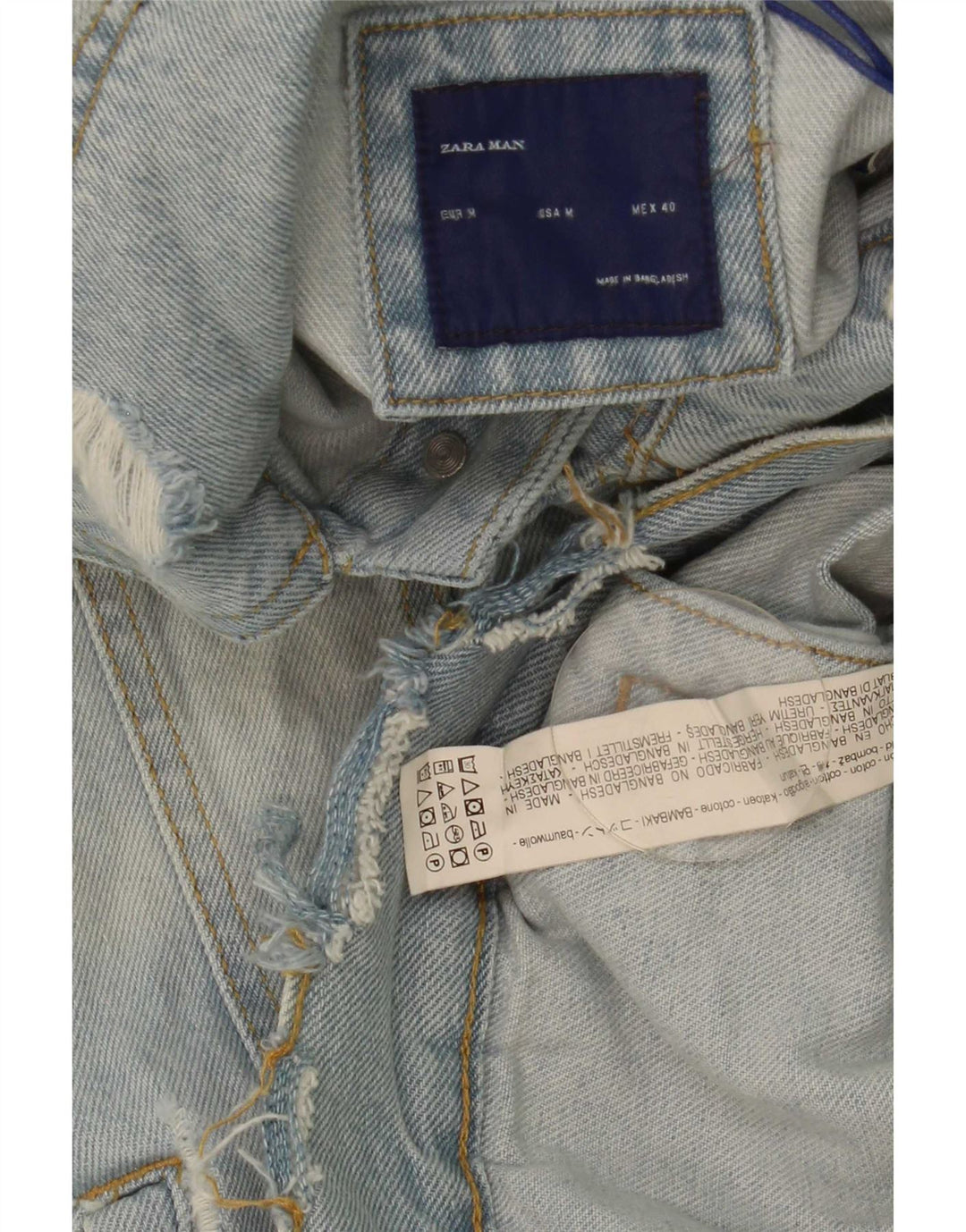 Gilet pentru bărbați din denim învechit Zara UK 38, bumbac albastru mediu