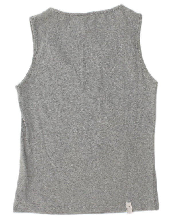 ADIDAS Womens Graphic Vest Top UK 12 Medium Grey Cotton