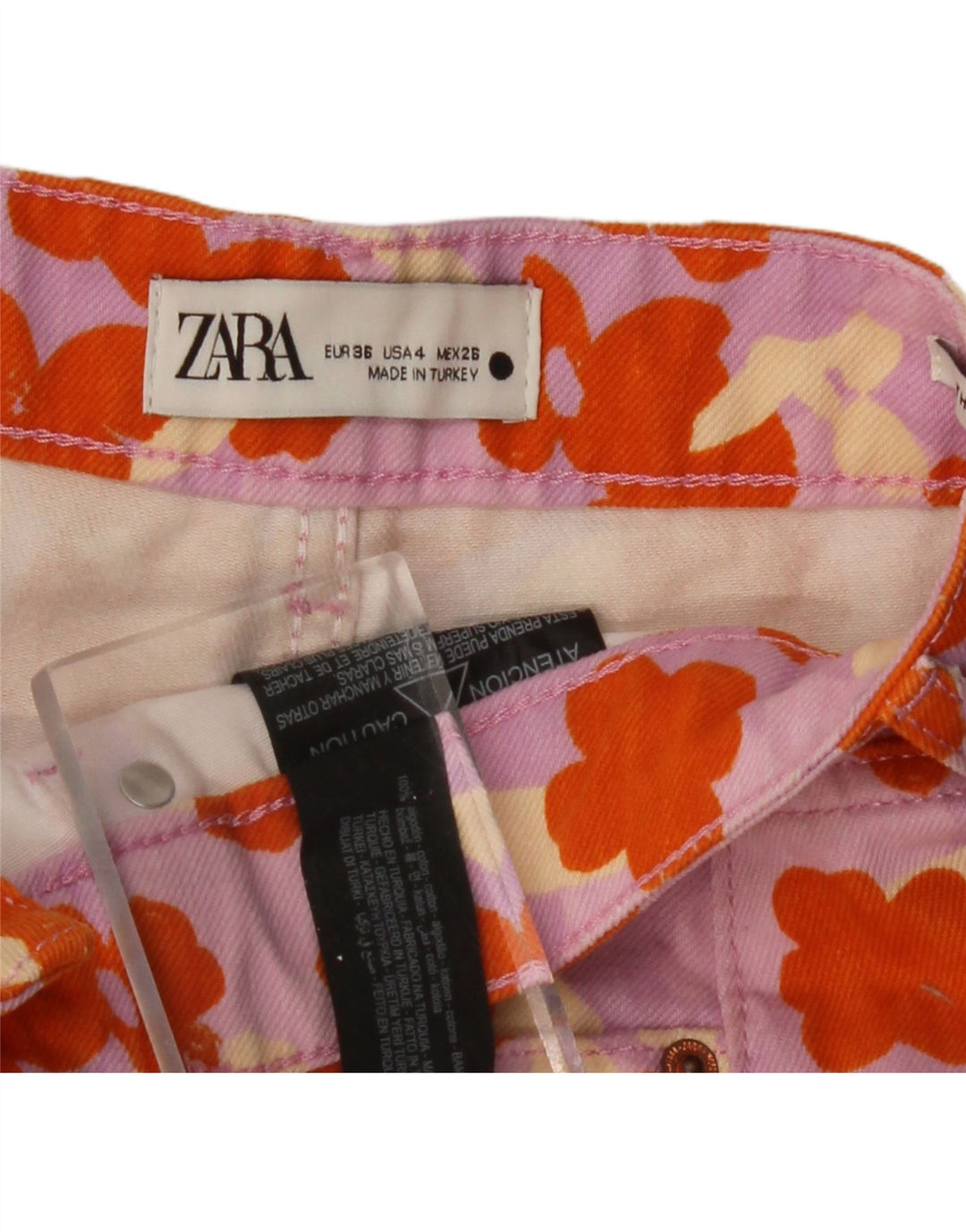 Pantaloni scurți din denim cu talie înaltă ZARA EU 36 Small W26 Multicolor Floral