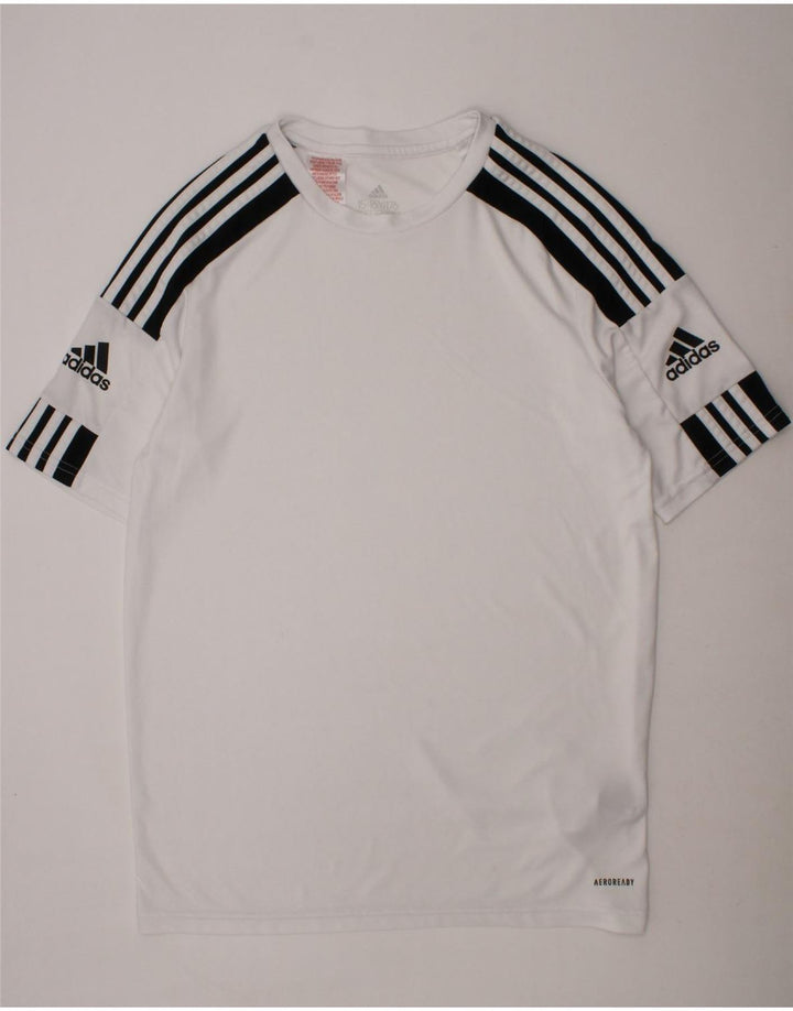 ADIDAS Boys Aeroready T-Shirt Top 15-16 Years White Polyester Vintage Adidas and Second-Hand Adidas from Messina Hembry 