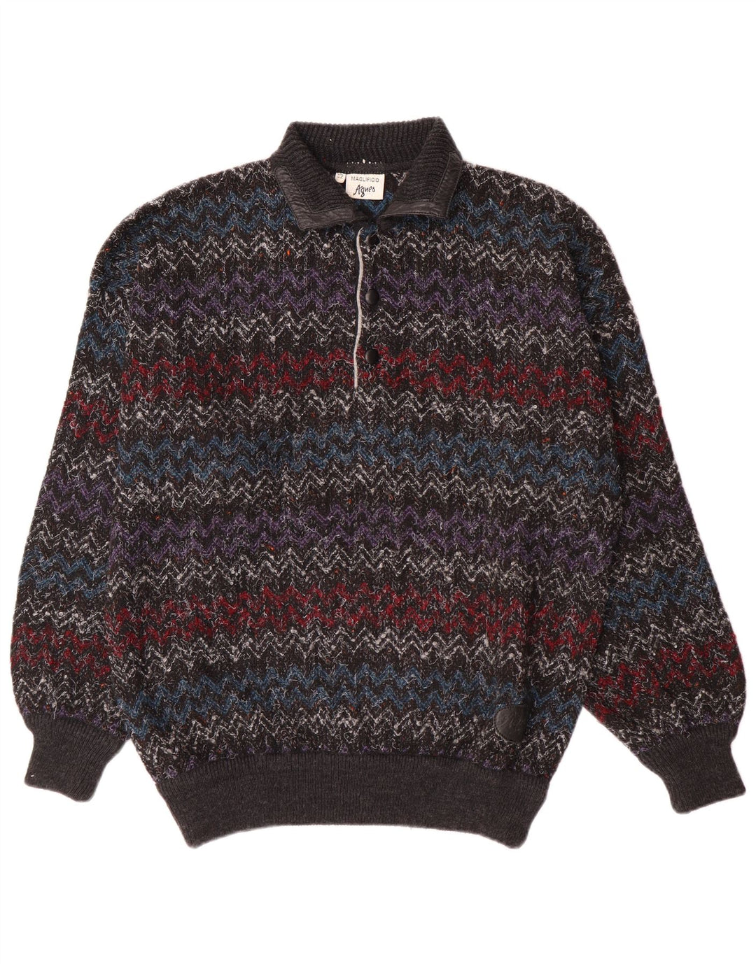 Pulover vintage pentru bărbați cu gât polo IT 52 chevron mare multicolor