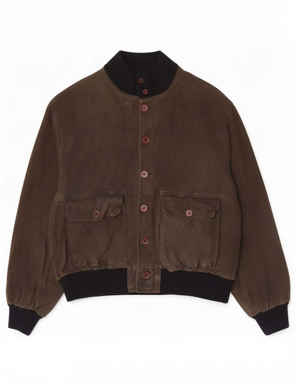 Vintage Mens Suede Bomber Jacket UK 40 Large Khaki