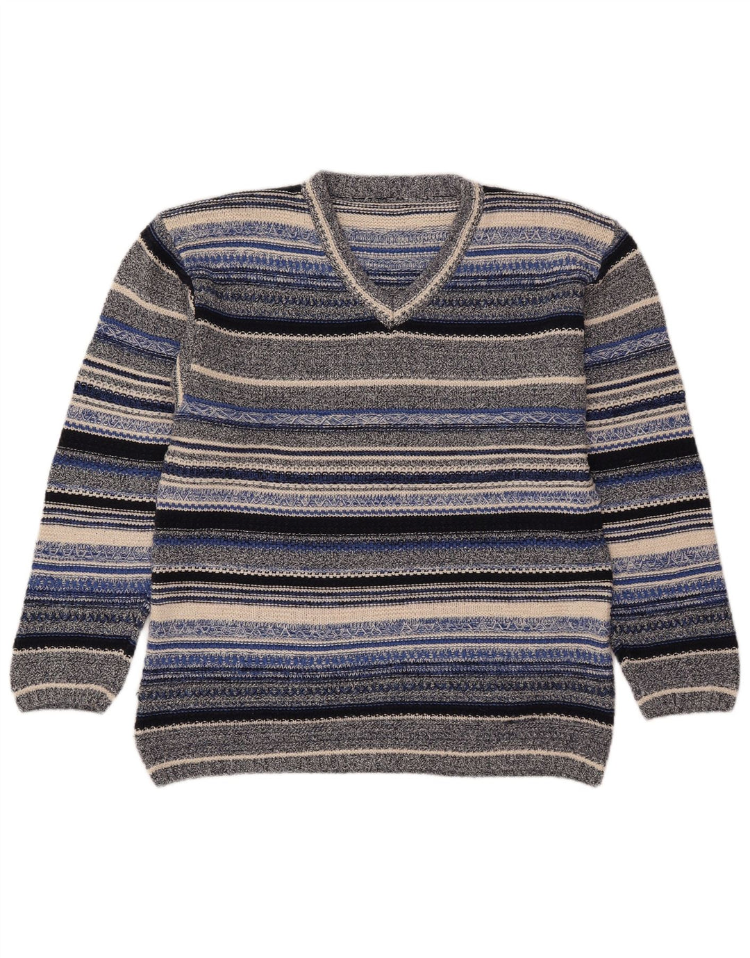 Pulover vintage pentru femei cu decolteu în V UK 14 Medium, multicolore, cu dungi