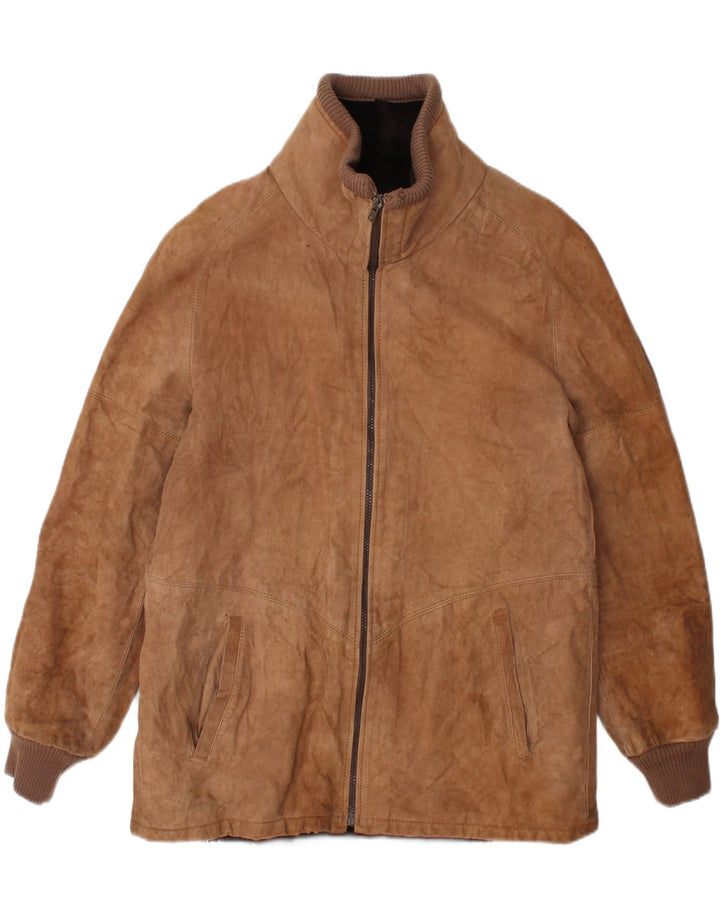 Jachetă din shearling pentru bărbați vintage UK 38 din piele maro medie