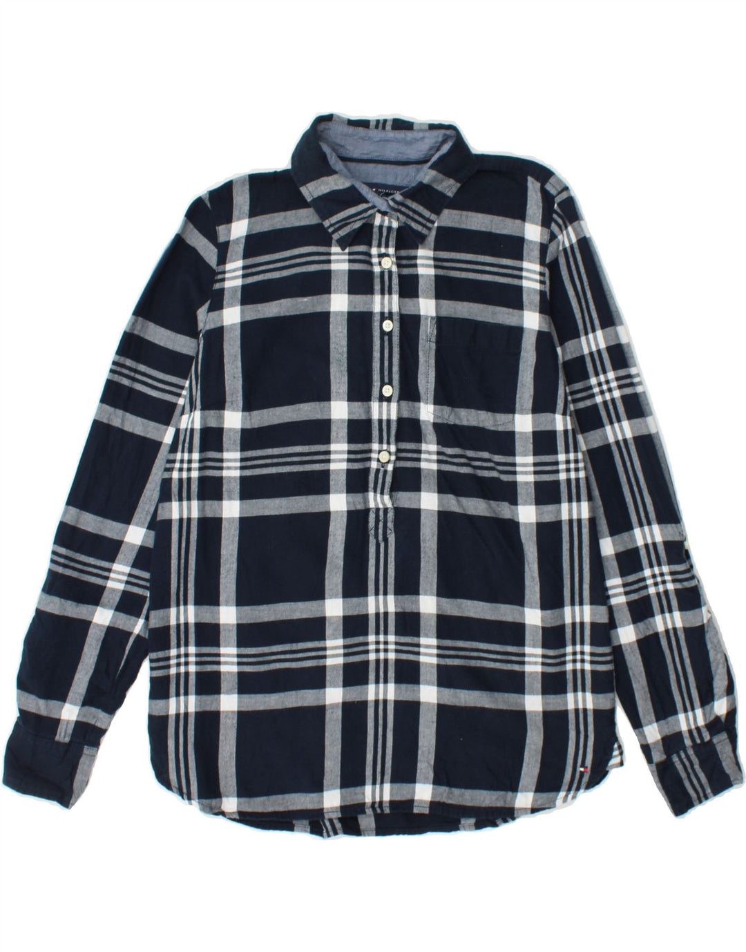 TOMMY HILFIGER Womens Pullover Shirt UK 10 Small Navy Blue Check Cotton Vintage Tommy Hilfiger and Second-Hand Tommy Hilfiger from Messina Hembry 