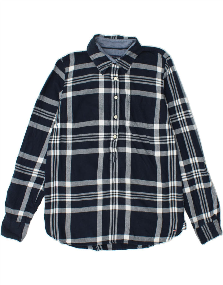 TOMMY HILFIGER Womens Pullover Shirt UK 10 Small Navy Blue Check Cotton Vintage Tommy Hilfiger and Second-Hand Tommy Hilfiger from Messina Hembry 