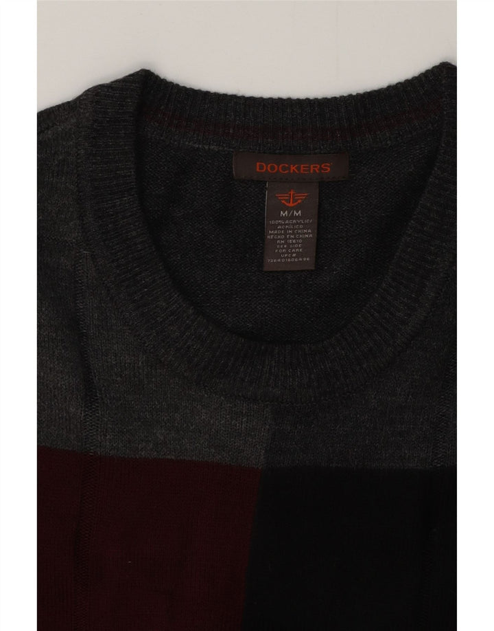 Pulover pentru bărbați DOCKERS cu gât roșu, gri mediu, acrilic bloc de culoare
