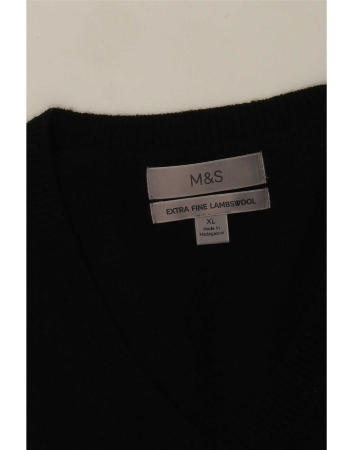 Pulover pentru bărbați Marks & Spencer, cu decolteu în V, XL, lână de miel neagră
