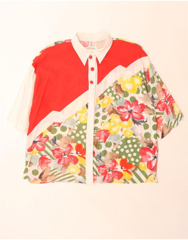 Bluză vintage pentru femei, cămașă largi, UK 20 2XL, roșu, floral