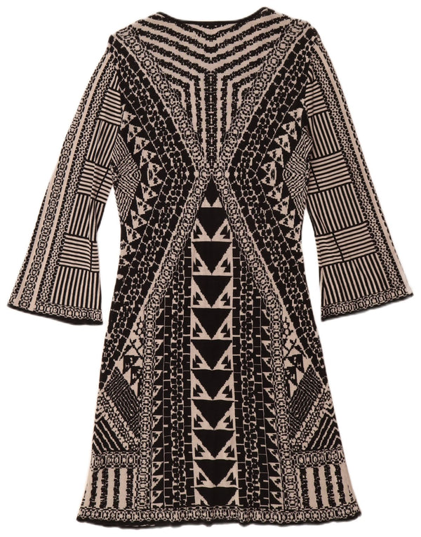 Rochie cu mânecă lungă pentru femei Desigual UK 10, mătase geometrică, neagră