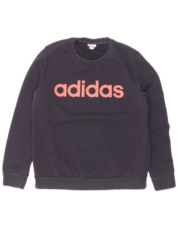 Pulover de hanorac grafic Adidas pentru femei UK 14 Medium Bleumarin