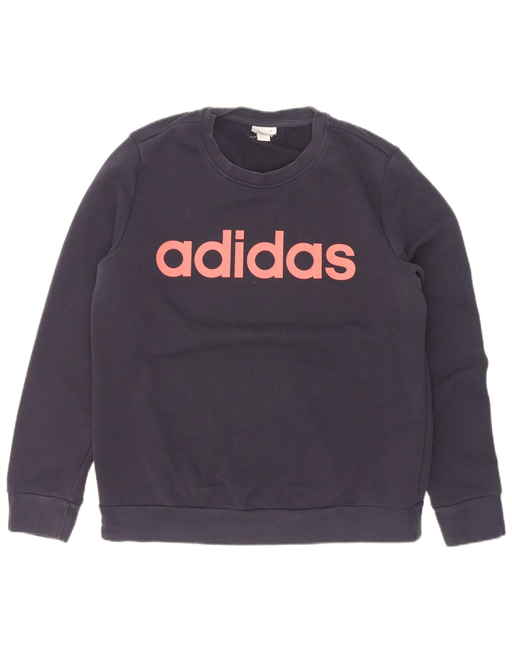 Pulover de hanorac grafic Adidas pentru femei UK 14 Medium Bleumarin