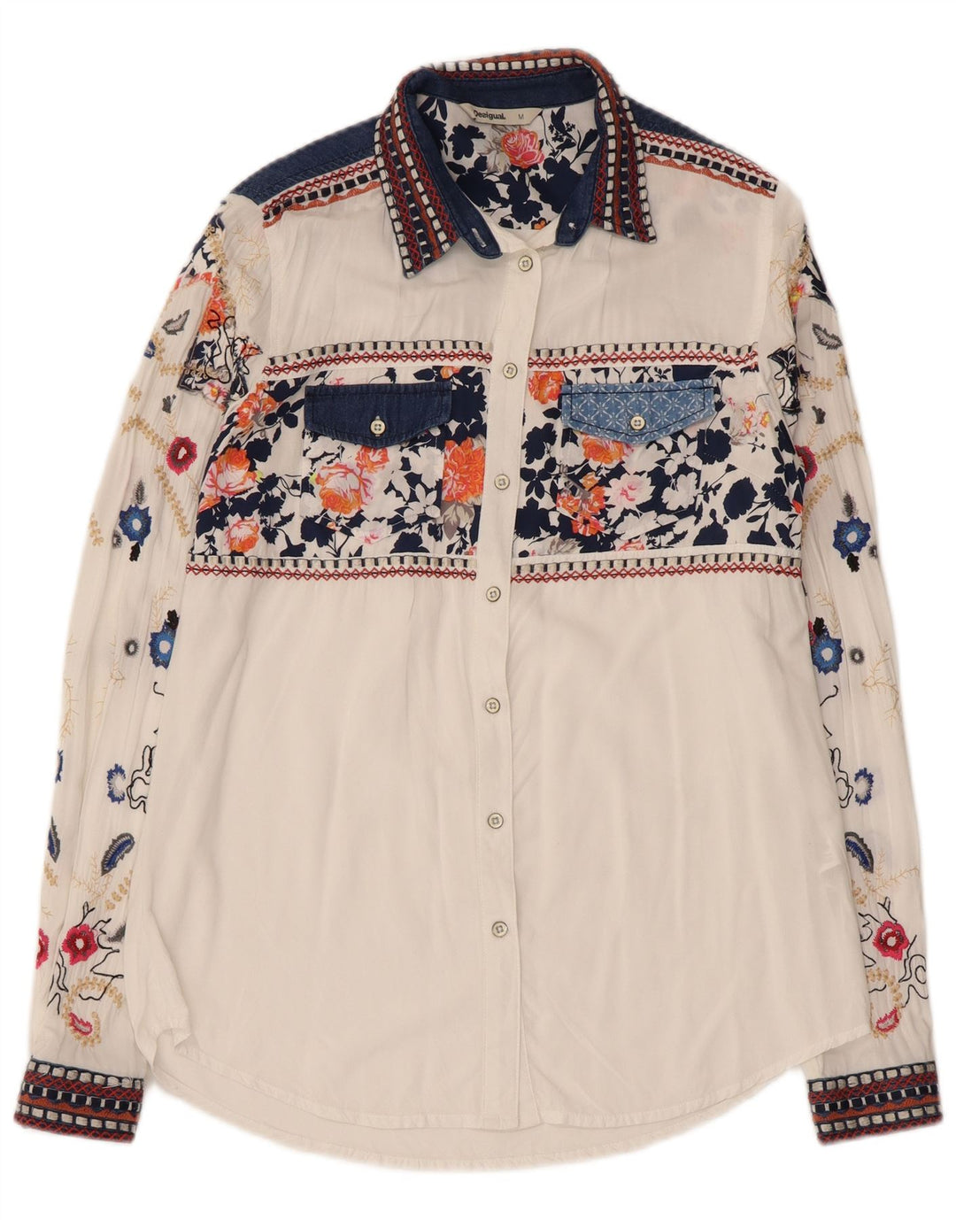 Cămașă Desigual pentru femei UK 12 Medium White Floral Viscose
