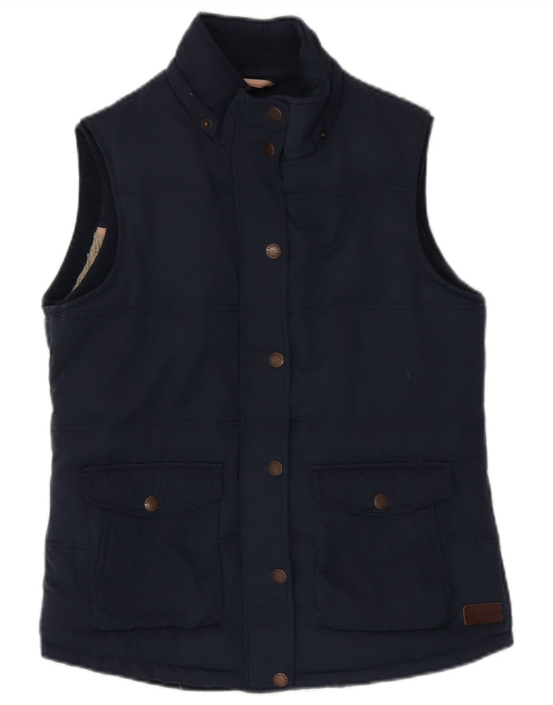 FAT FACE Womens Sleeveless Sherpa Jacket UK 10 Small  Navy Blue Polyester