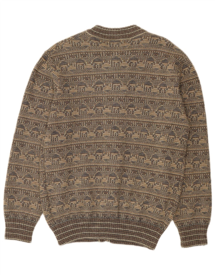 Pulover Cardigan Vintage pentru bărbați Gri mediu Lână Fair Isle