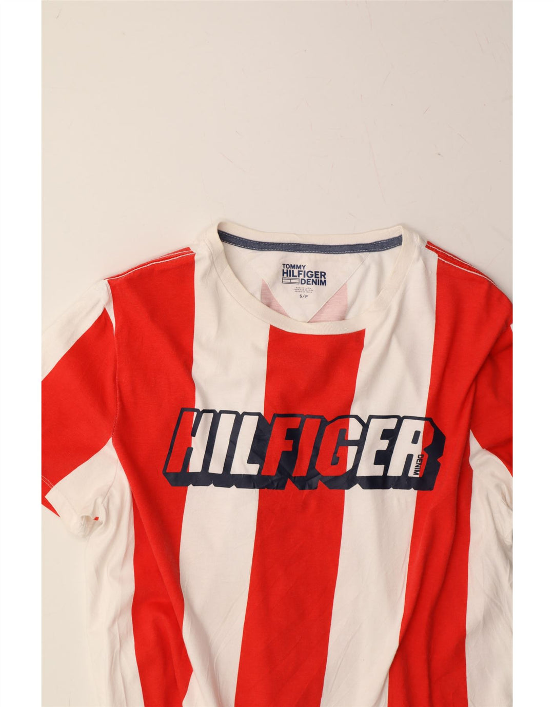 TOMMY HILFIGER Mens Graphic T-Shirt Top Small Red Colourblock Vintage Tommy Hilfiger and Second-Hand Tommy Hilfiger from Messina Hembry 