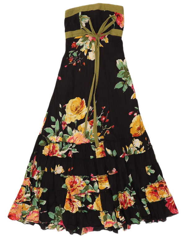 VINTAGE Rochie Maxi fără bretele pentru femei UK 14 Medium Black Floral Bumbac