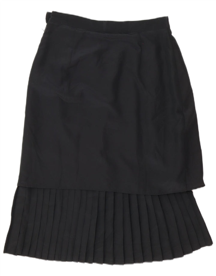 Fusta midi plisată vintage pentru femei UK 14 Medium W30 Poliester negru