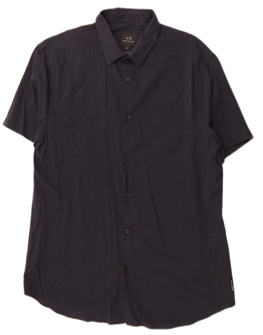 ARMANI EXCHANGE Mens Short Sleeve Shirt Medium Navy Blue Pinstripe Cotton