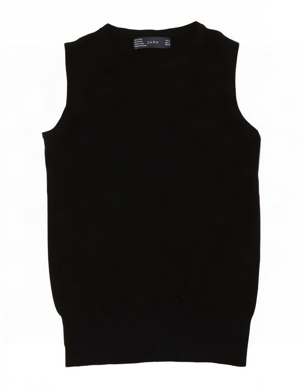 Zara Femei Vest Tank Top UK 8 Small Black Rayon