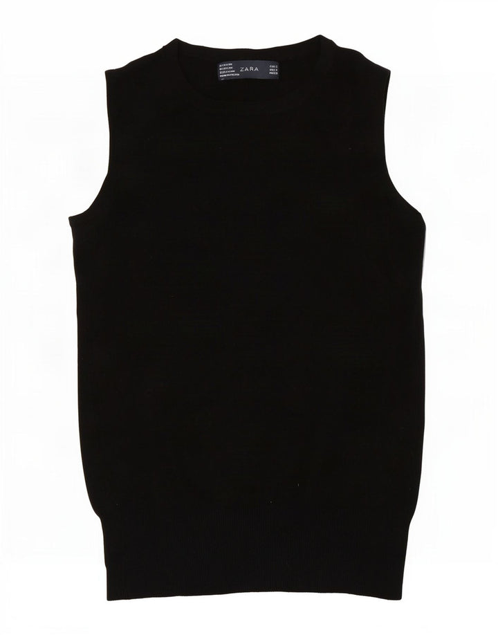 Zara Femei Vest Tank Top UK 8 Small Black Rayon