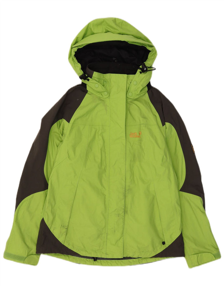 Jack Wolfskin Jachetă de ploaie cu glugă pentru femei UK 12/14 Medium Green Colorblock
