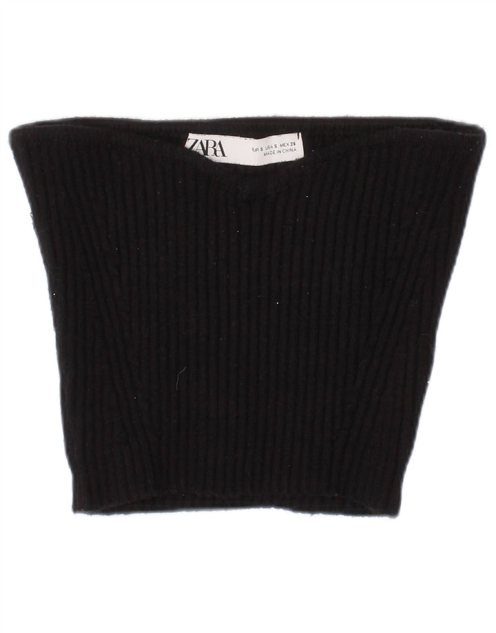 Top crop pentru femei Zara, cu umăr deschis, mic, negru, viscoză
